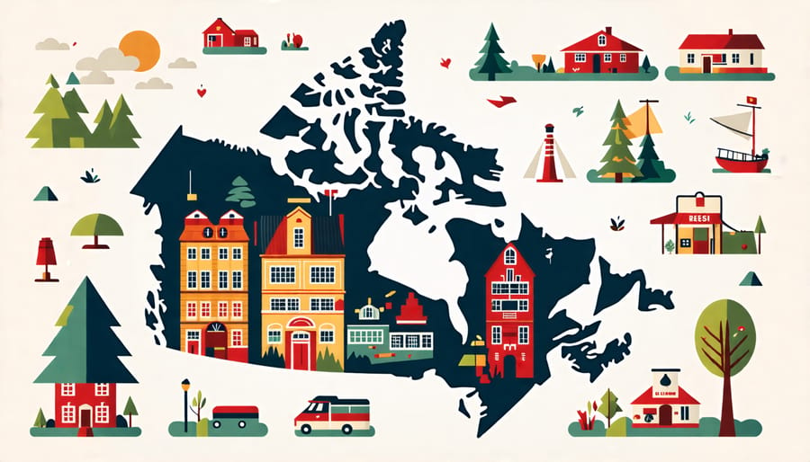 Conceptual map showing locations of top Canadian bed and breakfasts and local sweet shops