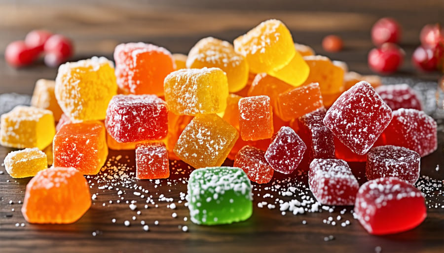 An array of colorful freeze-dried candies, representing popular Canadian flavors